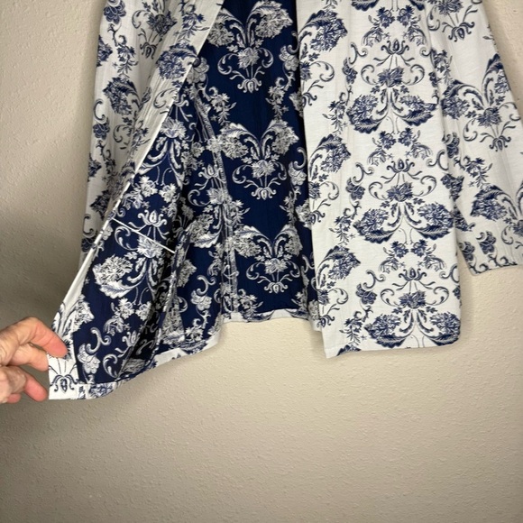 Chico’s Floral Jacket Open Front Paisley Blue White Women’s Sz Small (Chico’s 0) - Picture 2 of 13